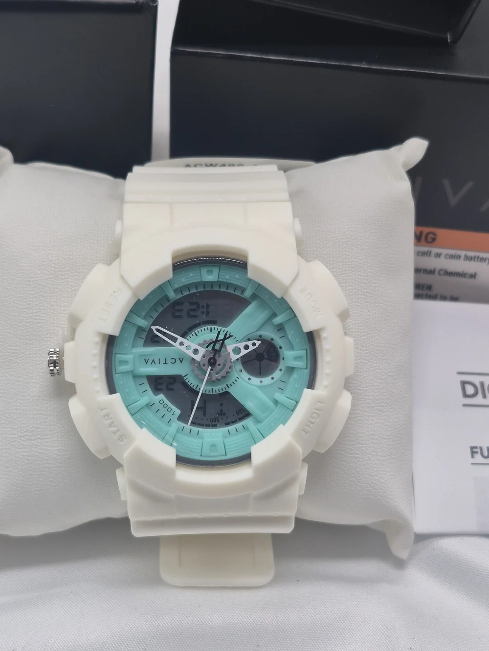 Ativa White Watch with Teal Dial - Digital Analog Sport Style